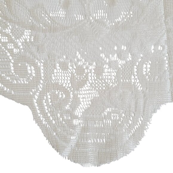 Window Panel w/ Attached Valance Ivory Floral Lace Set of 3 Panels Polyester - Picture 2 of 12